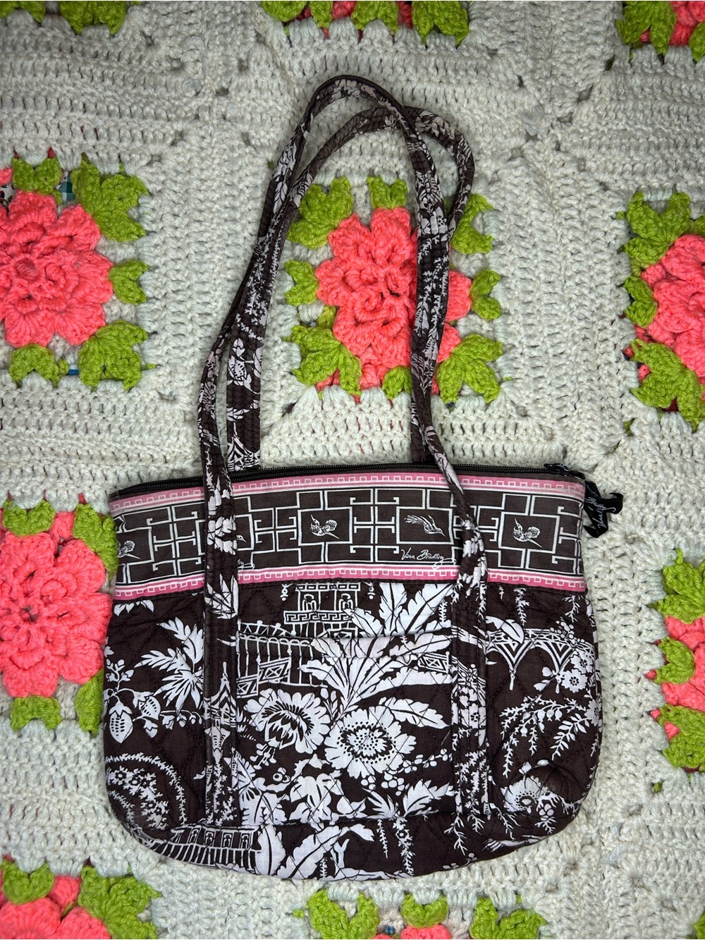 Imperial Toile, BrownQuilted Tote Bag with zip closure Vera Bradley